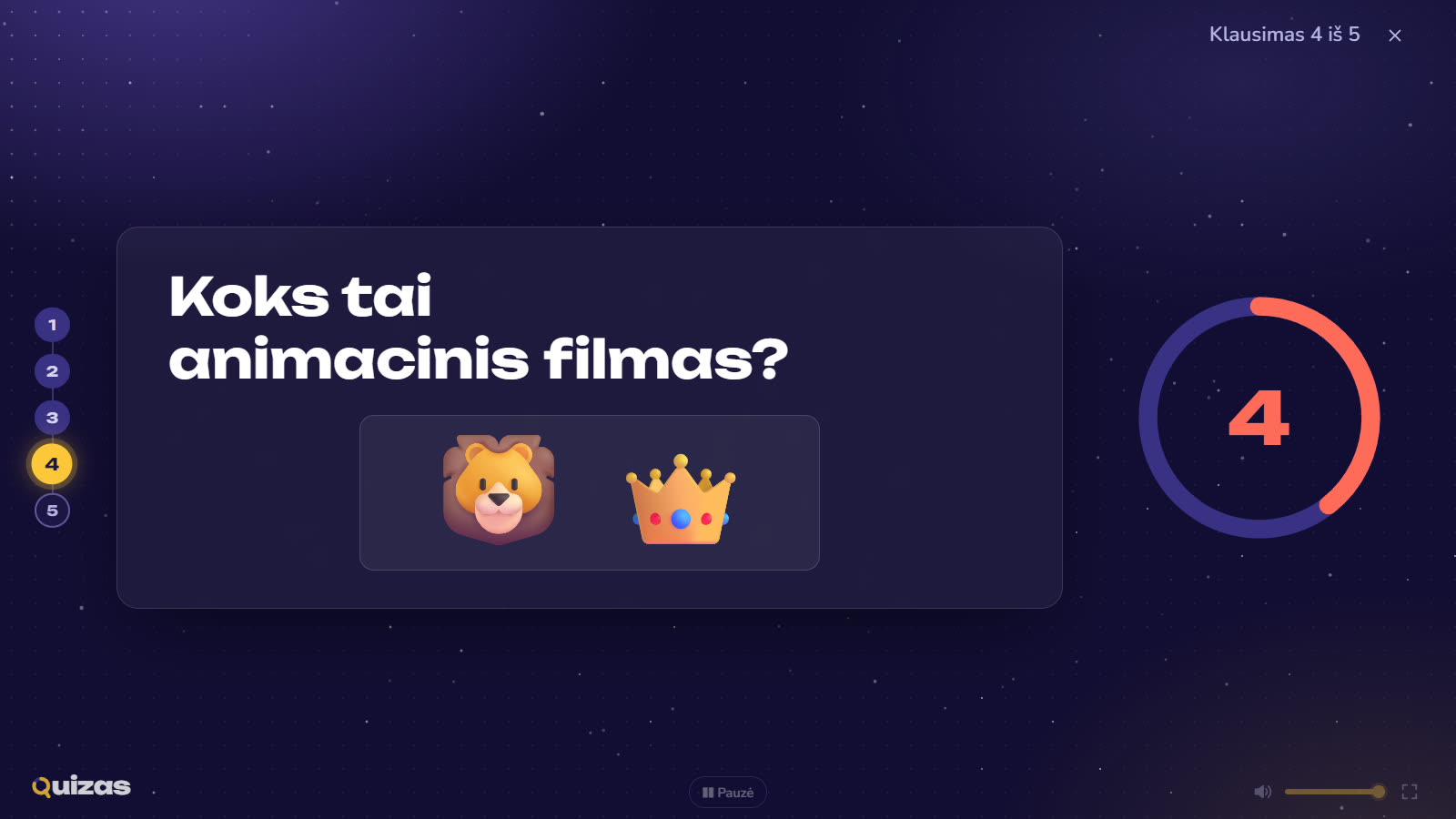Protmūšio klausimas ekrane: koks tai animacinis filmas? Liūto ir karūnos ženkliukai, laikmatis